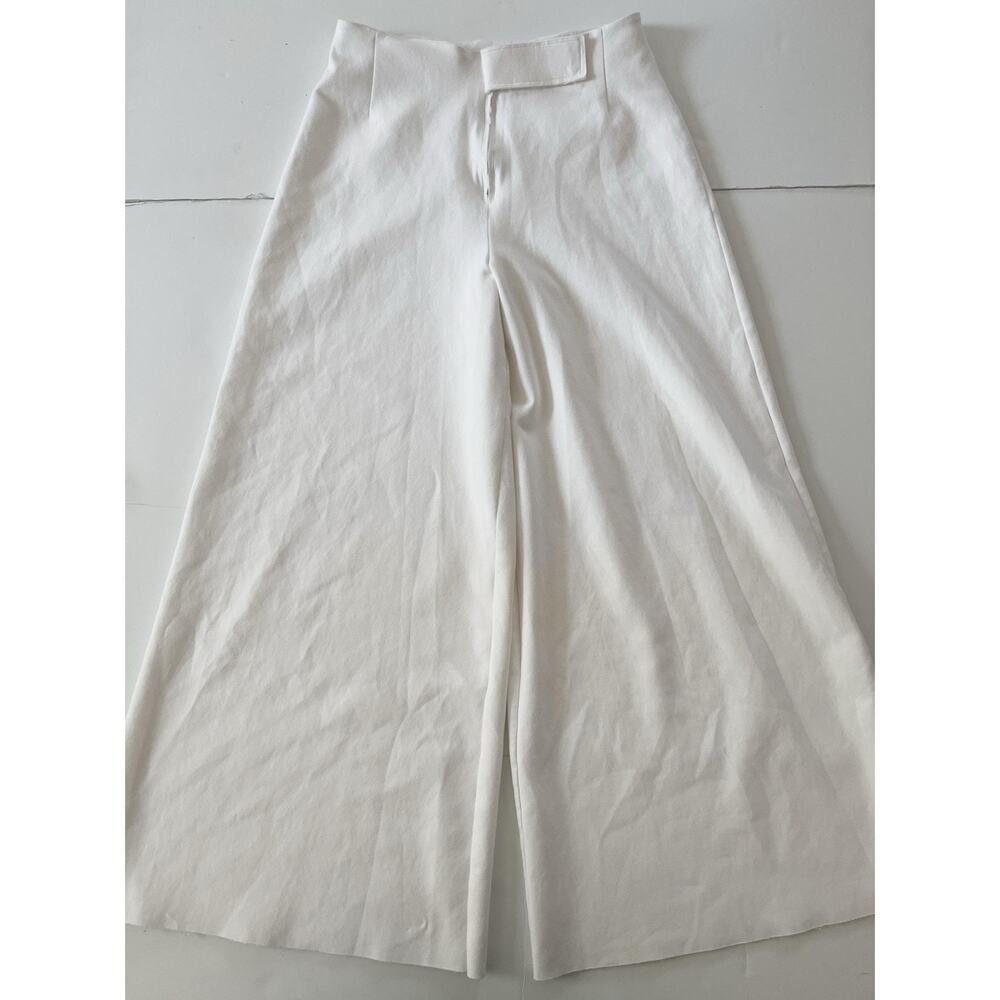 Zara Sweat Pants Womens S White Twill Wide Leg High Rise Stretch Cropped Comfy